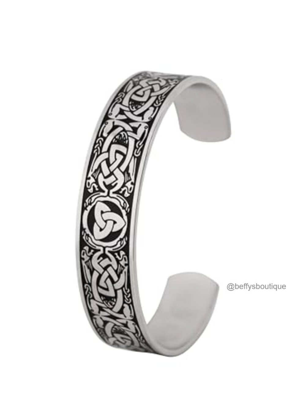 Celtic Cuff Bracelet Stainless Steel Dragon Triquetra Adjustable